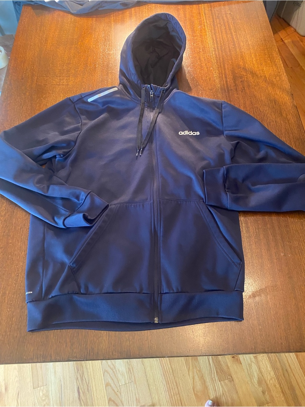 adidas Hoodie Full Zip Size Large Men Navy Blue Athletic Pullover sweatshirt EUC